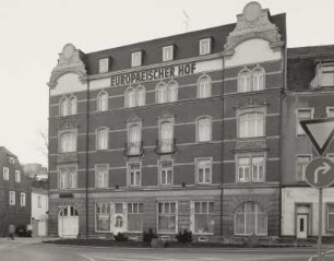 Mittweida, Hotel : Mittweida, Hotel "Europaeischer Hof", Technikumplatz 1, um 1895, Straßenansicht