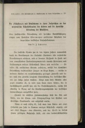 I.3. Die Feldpflanzen und Waldbäume in ihren Ansprüchen an das mineralische Nährstoffcapital des Bodens und die chemische Bedeutung der Waldstreu