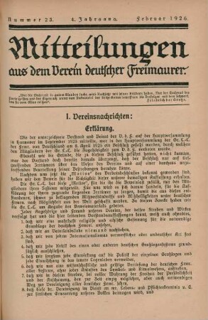 Nummer 23. 4. Jahrgang. Februar 1926.