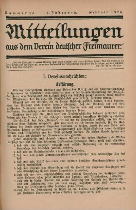 Nummer 23. 4. Jahrgang. Februar 1926.
