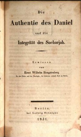 Beiträge zur Einleitung ins Alte Testament. 1. (1839)
