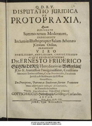 Disputatio Iuridica De Protopraxia