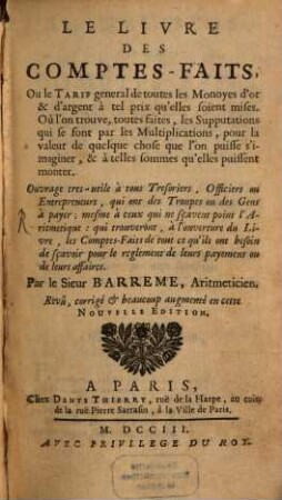 Le Livre des Comptes-Faits