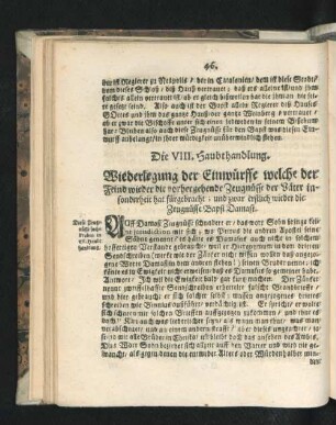 Die VIII. Haubthandlung. Wiederlegung der Einwürffe welche der Feind wieder die vorhergehende Zeugnüsse der Väter insonderheit hat fürgebracht ...