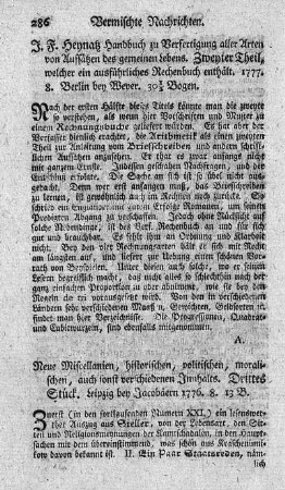 Neue Miscellanien historischen, politischen, moralischen, auch sonst