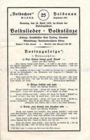 Programm zu einem Liederabend des Volkschores Heidenau