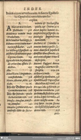Index rerum ac verborum, in hocce Epistolico Opusculo
