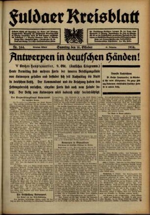 Erste Ausgabe vom Samstag, den 10. Oktober 1914.