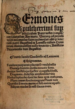 Sermones pulcherimi super dominicam orationem Pater noster et angelicam salutationem Ave Maria : unicuique ad populum volenti declamationes facere accommodati