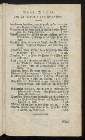Neue Bücher zum Zeitvertreib und Vergnügen.
