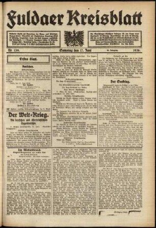 Erste Ausgabe vom Samstag, den 17. Juni 1916.