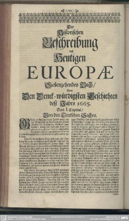 Siebenzehendes Buch, Von Den Denck-würdigsten Geschichten deß Jahrs 1665