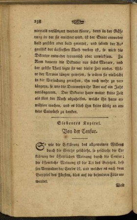 Siebentes Kapitel. Von der Censur. - Achtes Kapitel. Von der bürgerlichen Religion. - Neuntes Kapitel. Beschluß.