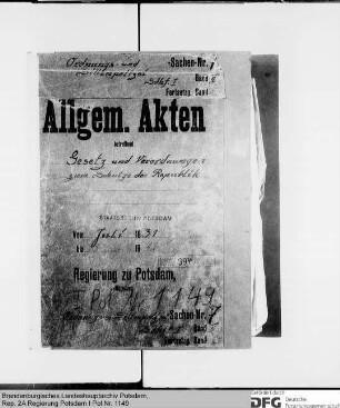 Gesetz, Verordnungen und Maßnahmen zum Schutze der Republik. Allgemeines