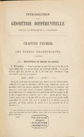 Introduction à la géométrie différentielle : suivant la méthode de H. Grassmann