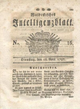 No. 16, Dienstag, den 18. April 1797