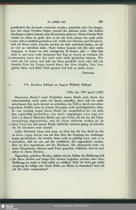 Dorothea von Schlegel an August Wilhelm von Schlegel, Köln, 19.04.1807