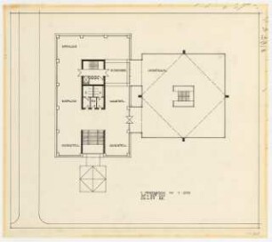Hochschulbibliothek, Karlsruhe Neubau: Vorprojekt: Anbau eines weiteren Bibliotheksgebäudes. Grundriss 1.OG, 1:200