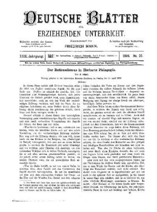 Der Rationalismus in Herbarts Pädagogik : (Schluss)