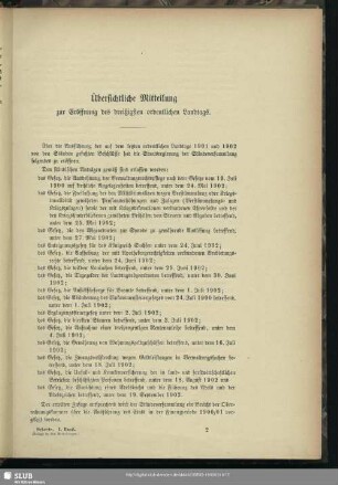 Übersichtliche Mitteilung zur Eröffnung des dreißigsten ordentlichen Landtags