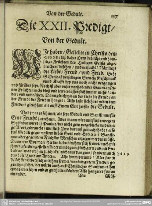 Die XXII. Predigt, Von der Gedult : XXII. Predigt, Von der Gedult