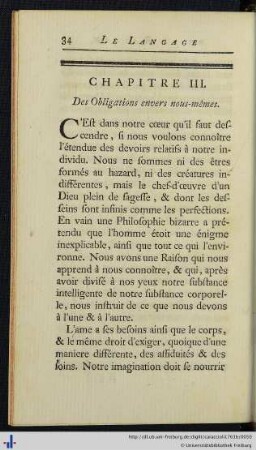 Chap. III. Des Obilgations envers nous-mêmes.