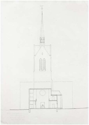 Matthäuskirche, Hannover-List: Schnitt durch die Vesperkirche und die Sakristei