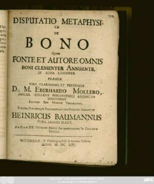 Disputatio Metaphysica De Bono