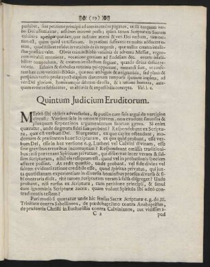 Quintum Judicium Eruditorum.