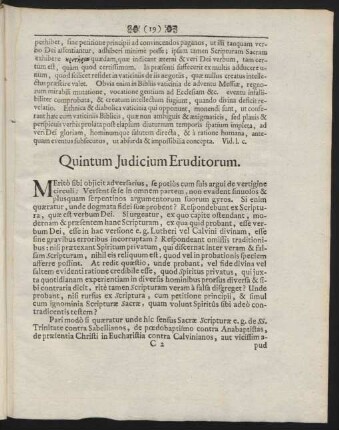 Quintum Judicium Eruditorum.