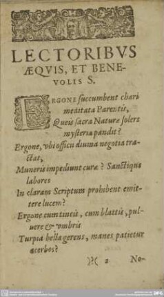 LECTORIBUS AEQUIS, ET BENEVOLIS S.