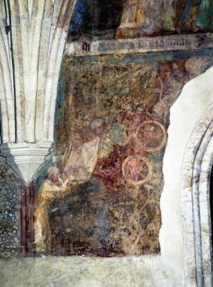 Wandmalerei im 5. Joch von Norden. — Feld 24, Szene unten links: Himmelfahrt des Elias