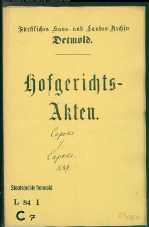 Capelle, Gerhard Justus zu Horn gegen David Hermann Capelle, Hofgerichtssekretär - Schuldforderung