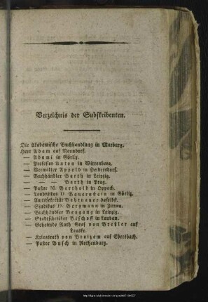 Verzeichnis der Subskribenten