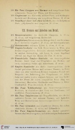 VII. Bronzen und Arbeiten aus Metall (Nr. 232-267)