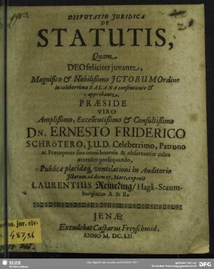 Disputatio Iuridica De Statutis