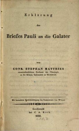 Erklärung des Briefes Pauli an die Galater