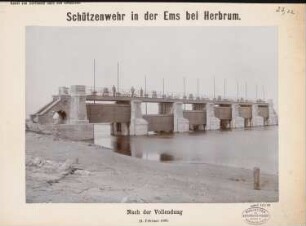 Dortmund-Ems-Kanal. Schützenwehr in der Ems, Herbrum: Ansicht nach Fertigstellung