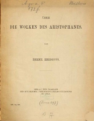 Über die Wolken des Aristophanes