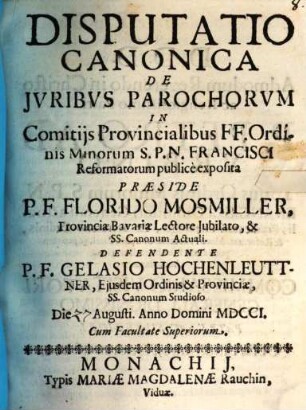 Disp. canon. de iuribus parochorum