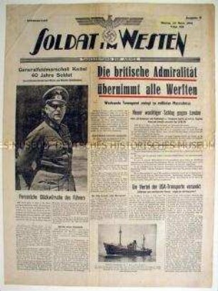 Kriegszeitung "Soldat im Westen" u.a. zum 40jährigen Dienstjubiläum von Generalfeldmarschall Keitel