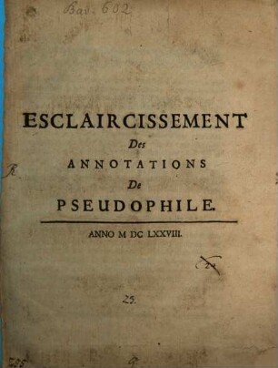 Eclaircissement des annotations de Pseudophile