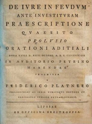 De Ivre In Fevdvm Ante Investitvram Praescriptione Qvaesito