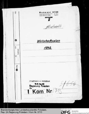 Wirtschaftsplan der Stadtwerke Eberswalde für das Geschäftsjahr 1942