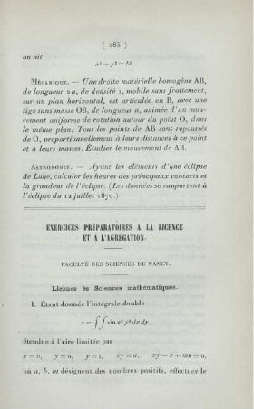 Exercices préparatoires a la licence et a l'agrégation.
