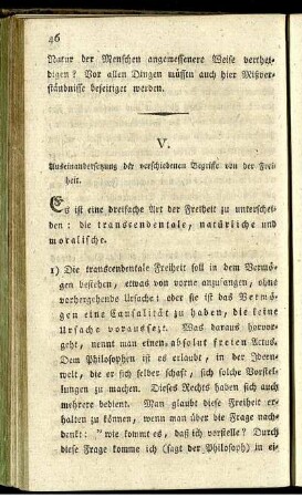 V. Auseinandersetzung der verschiedenen Begriffe von der Freiheit.