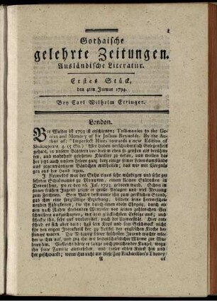 Erstes Stück, den 4ten Januar 1794.