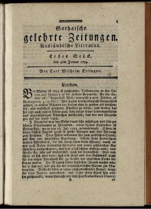 Erstes Stück, den 4ten Januar 1794.
