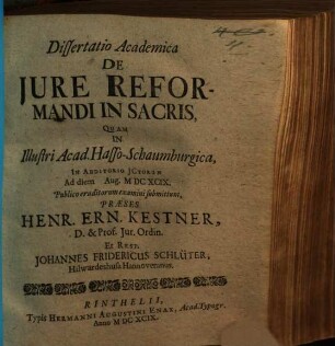 Dissertatio Academica De Iure Reformandi In Sacris