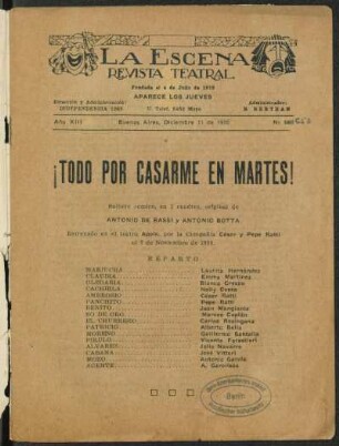 ¡Todo por casarme en martes! : sainete cómico, en 2 cuadros